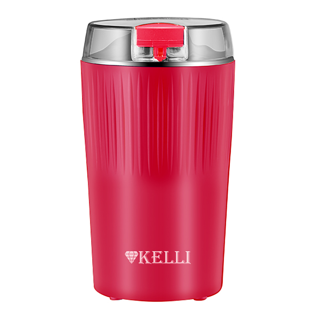 Кофемолка электрическая "Kelli", пластмассовый корпус, ножи из нержавеющей стали, рассчитана на 85г кофе за раз, отсек для хранения шнура, противоскользящие ножки, мощность 220-240 В 50-60 Гц 300 Вт, красный (Китай)