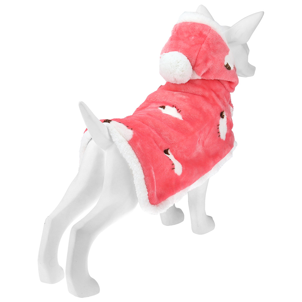 "Пэт тойс (Pet toys)" Одежда для собаки "Накидка на меху" "Овечка" с капюшоном, с помпоном, на кнопках, р-р L, длина спинки 40см/обхват шеи 40-44см, цвет-розовый, флис/искусственный мех (100% полиэстер) (Китай)