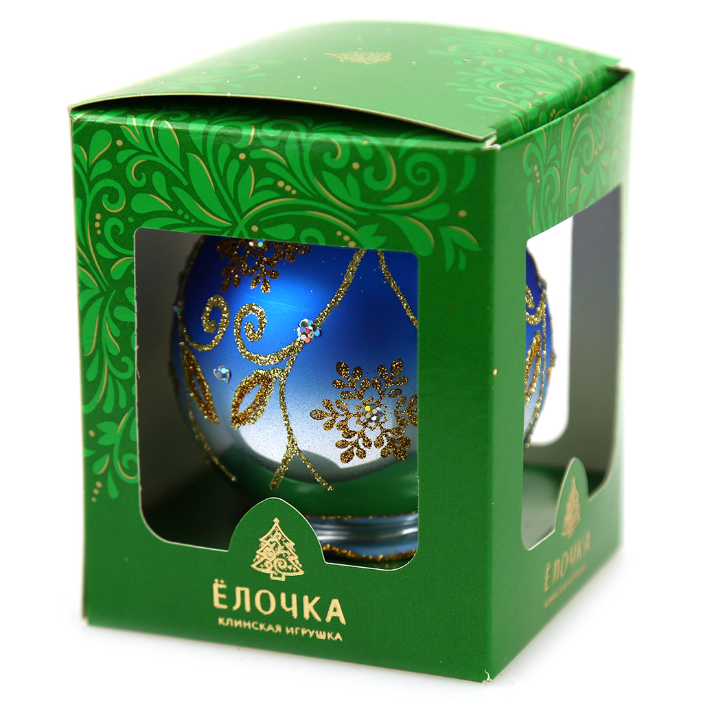 Елочная игрушка шар стеклянная "Эхо" д7,5см, юбка-колокольчик, ручная художественная роспись, подарочная упаковка (Россия)