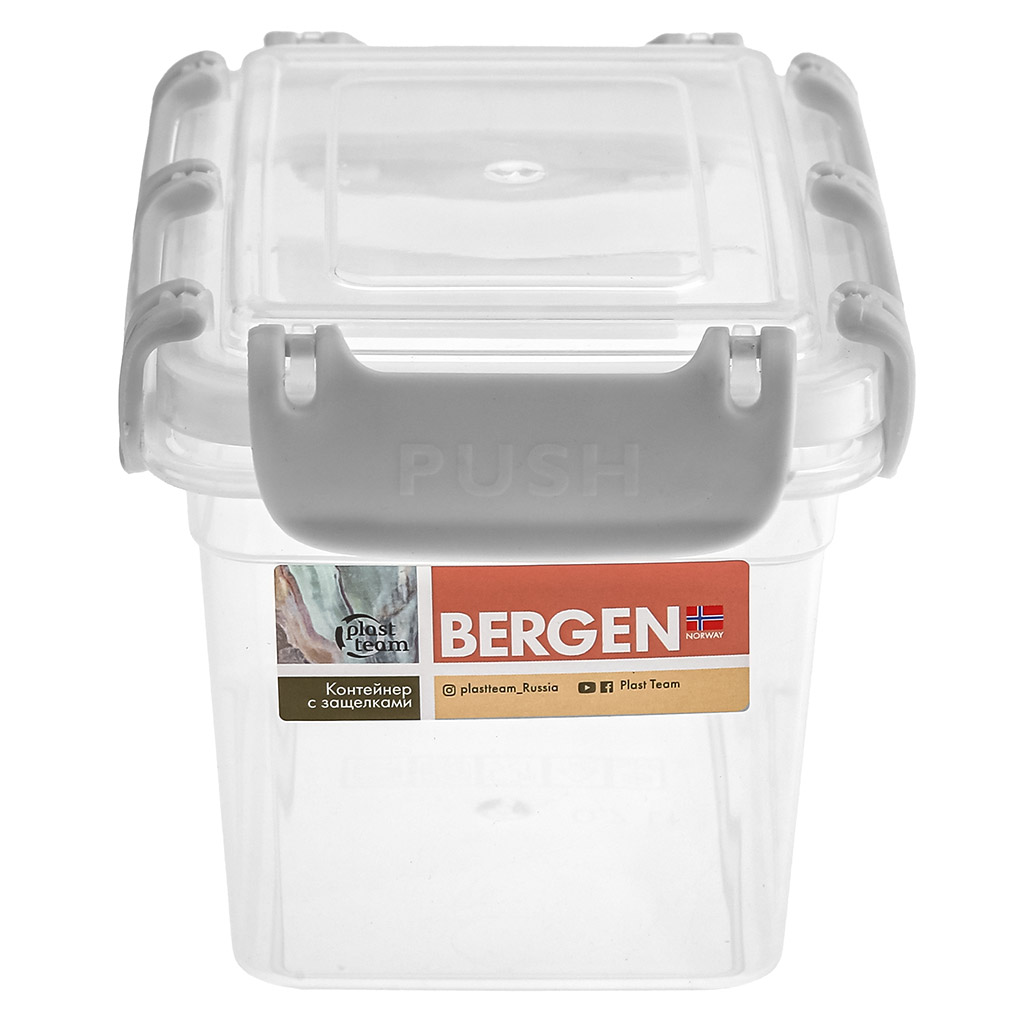 "Bergen" Контейнер для продуктов пластмассовый 0,7л, 14,5х10,3х9,8см, с защелками, пепельный жемчуг, подходит для СВЧ (Россия)