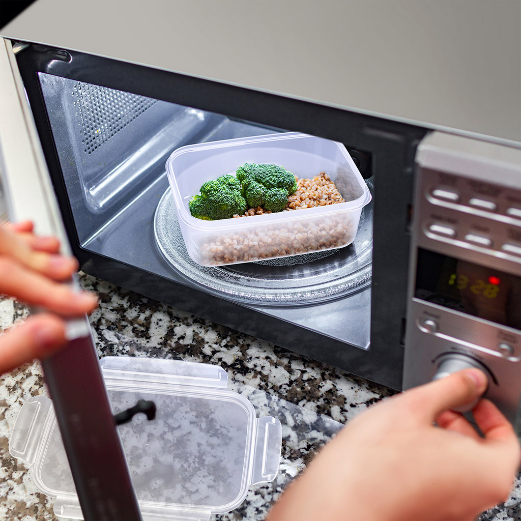 Контейнер для продуктов пластмассовый "Прайм" 1л, 19,5х14х6,5см, прямоугульный, на защелках, подходит для СВЧ (Россия)