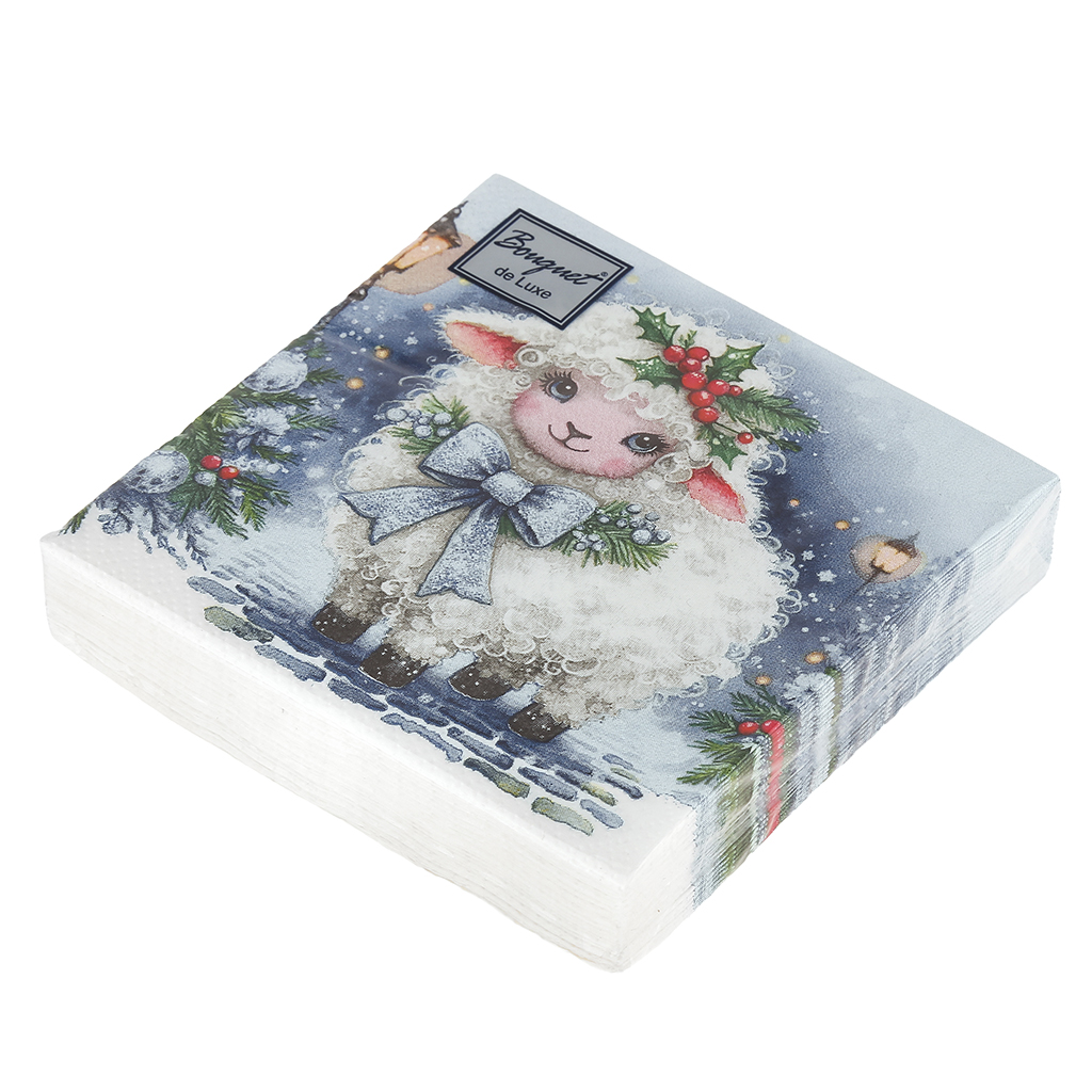 Салфетки бумажные "Bouquet de Luxe" 24х24см, 3-х слойные, 25 штук в упаковке, 100% целлюлоза, "Красавица овечка" (Россия)