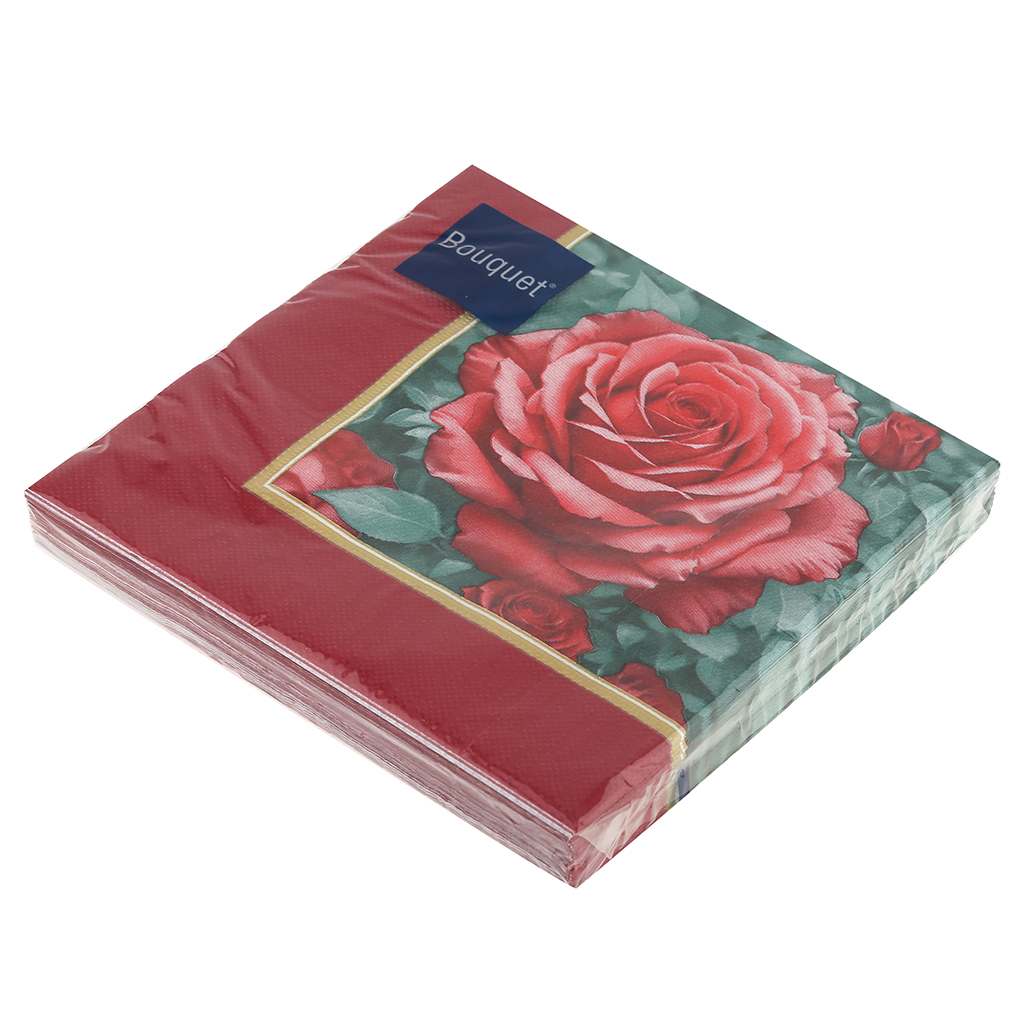 Салфетки бумажные "Art Bouquet" 33х33см, 3-х слойные, 20 штук в упаковке, 100% целлюлоза, "Прекрасная роза" (Россия)