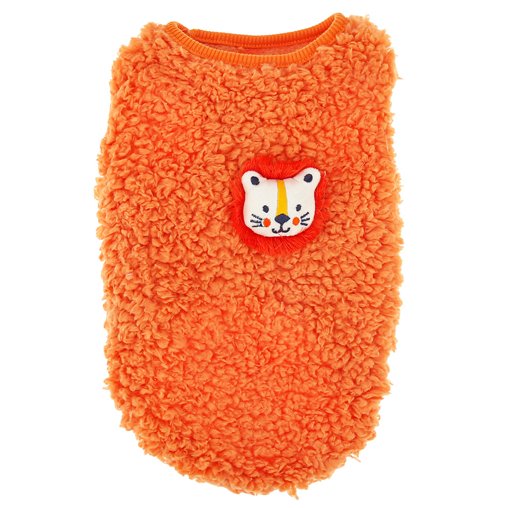 "Пэт тойс (Pet toys)" Одежда для собаки "Жилетка" с декором - лев, р-р M, длина спинки 26см/обхват груди 34см/обхват шеи 18см, цвет-оранжевый, искусственный мех (100% полиэстер) (Китай)