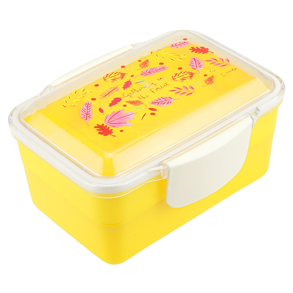 Ланч-бокс для продуктов пластмассовый "Офисный обед" 18,5х14,5см h10см, 2 уровня: 0,5л 17,7х11,8см h3,5см; 0,7л, 17х11,2см h5см, с ложкой 13,5см, крышка прозрачная, с клипсами, с уплотнителем, матовый пластик, цвета в ассортименте: фуксия, синий, жел