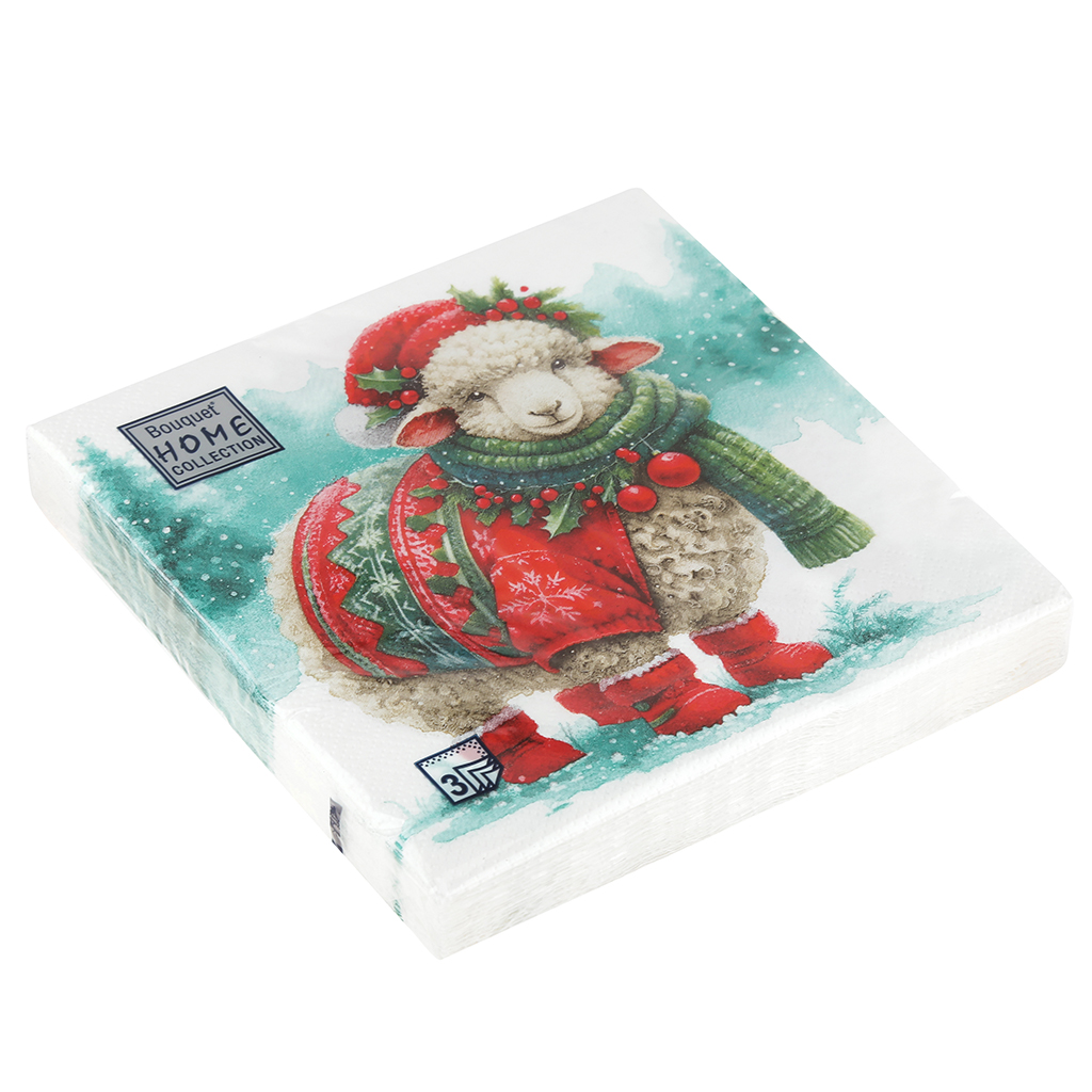 Салфетки бумажные "Bouquet Home Collection Classic" 33х33см, 3-х слойные, 20 штук в упаковке, 100% целлюлоза, "Модная овечка" (Россия)