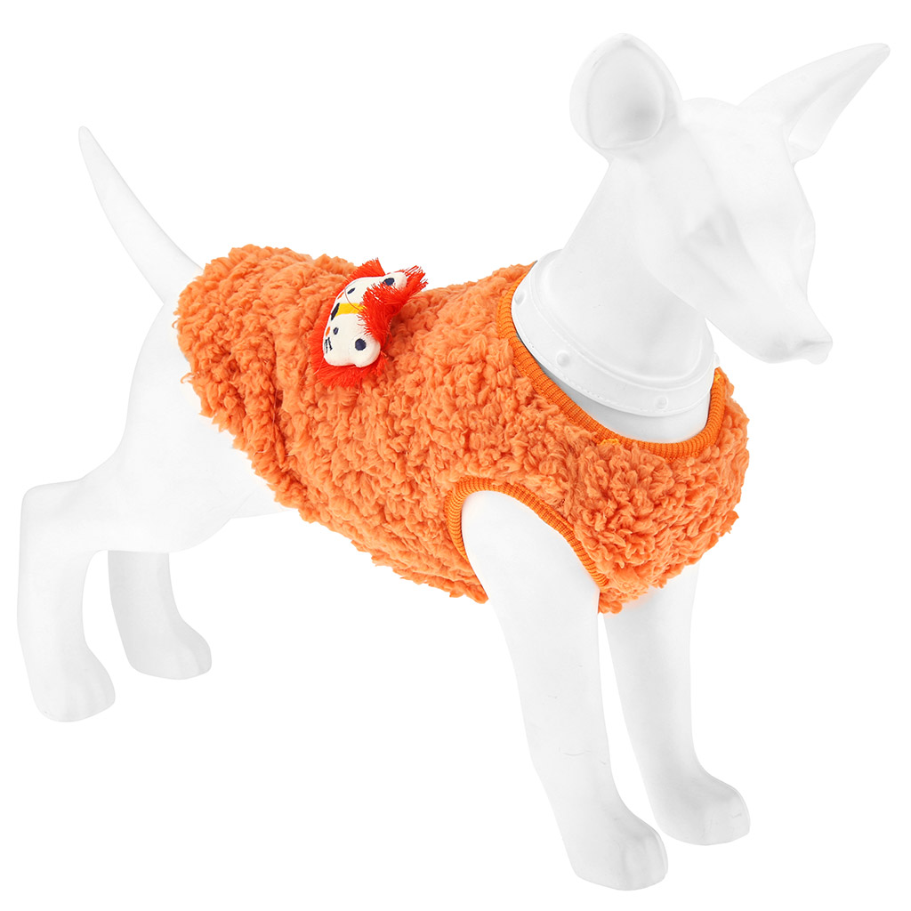"Пэт тойс (Pet toys)" Одежда для собаки "Жилетка" с декором - лев, р-р M, длина спинки 26см/обхват груди 34см/обхват шеи 18см, цвет-оранжевый, искусственный мех (100% полиэстер) (Китай)
