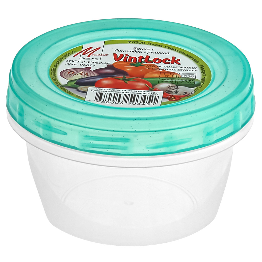 Контейнер для продуктов пластмассовый "VintLock" 0,3л, д10см, h6,8см, винтовая крышка (Россия)