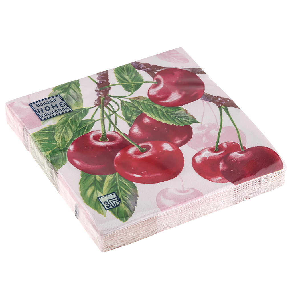 Салфетки бумажные "Bouquet Home Collection Classic" 33х33см, 3-х слойные, 20 штук в упаковке, 100% целлюлоза, "Вишня" (Россия)