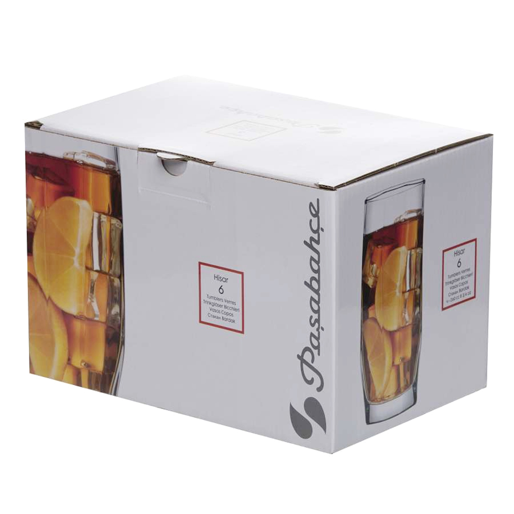 "Хисар (Hisar)" Стакан стеклянный 275мл, h14см, набор 6шт, цветная коробка, Pasabahce (Россия)