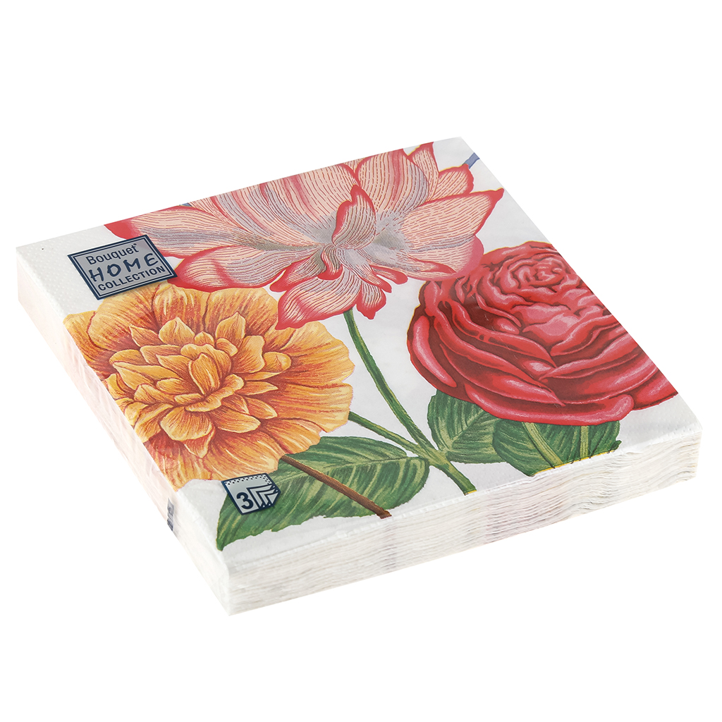 Салфетки бумажные "Bouquet Home Collection Classic" 33х33см, 3-х слойные, 20 штук в упаковке, 100% целлюлоза, "Лотос" (Россия)