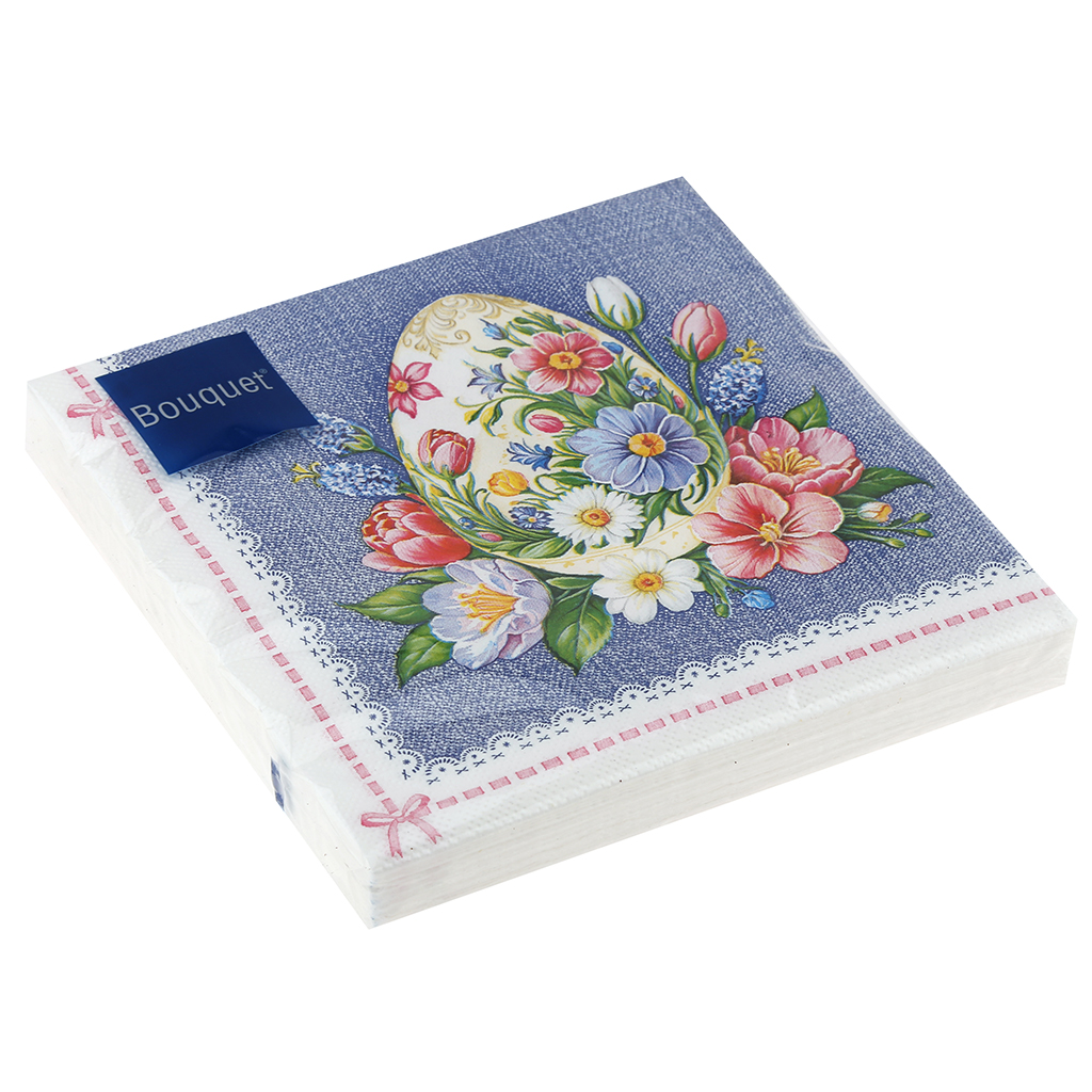 Салфетки бумажные "Bouquet" 33х33см, 3-х слойные, 20 штук в упаковке, 100% целлюлоза, "Пасхальное яйцо" (Россия)