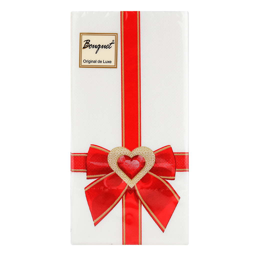 Салфетки бумажные "Bouquet Original de Luxe" 33х33см, 2-х слойные, 20 штук в упаковке, 100% целлюлоза, "Подарок с любовью красный" (Россия)
