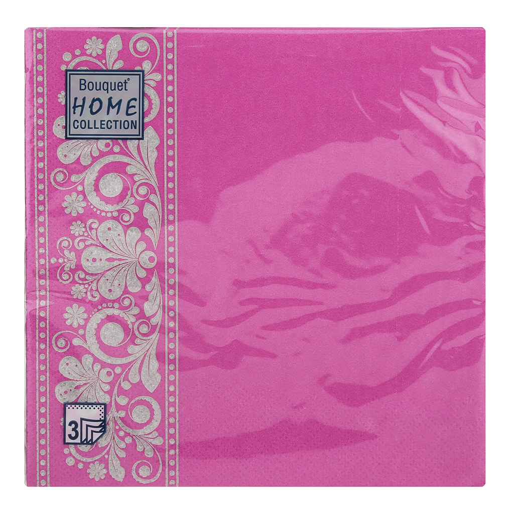 Салфетки бумажные "Bouquet Home Collection" 33х33см, 3-х слойные, 20 штук в упаковке, 100% целлюлоза, "Фламинго" (Россия)