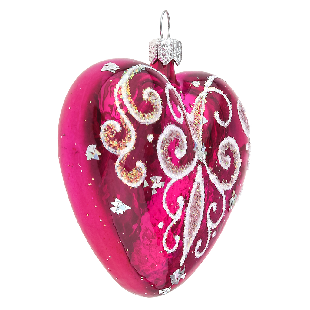 Елочная игрушка сердечко стеклянная "Элегия" h6,5см, ручная художественная роспись, цвета микс, подарочная упаковка (Россия)