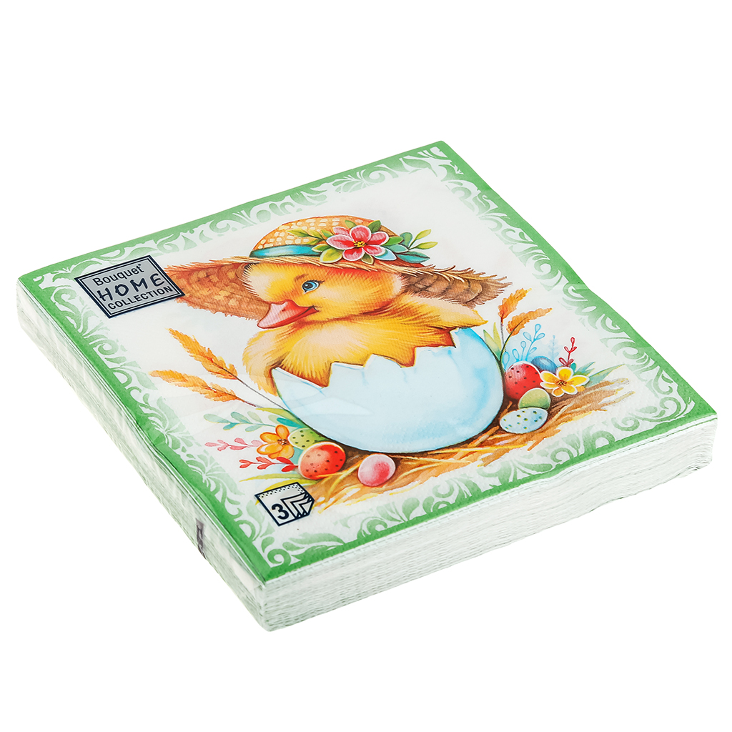 Салфетки бумажные "Bouquet Home Collection Classic" 33х33см, 3-х слойные, 20 штук в упаковке, 100% целлюлоза, "Пасхальный сюрприз" (Россия)