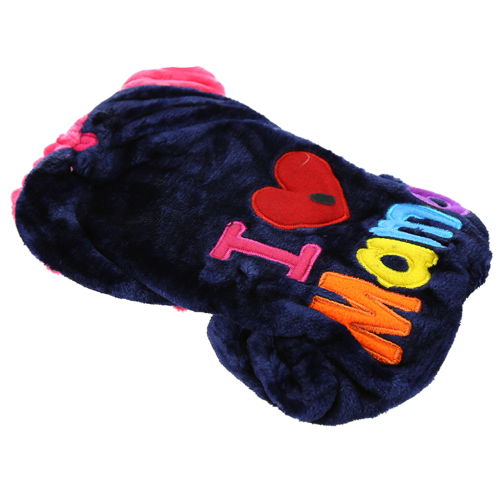"Пэт тойс (Pet toys)" Одежда для собаки "Комбинезон" "I ♥ Mama/Papa" с капюшоном, с принтом, на кнопках, р-р XL 43-45см, длина спинки 34см/обхват груди 48см/обхват шеи 34см, цвет-синий с розовым, плюш (100% полиэстер) (Китай)