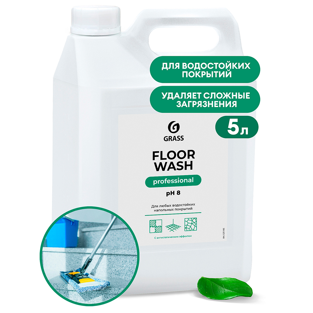 Средство для мытья пола "Floor wash" 5л, удаляет сложные загрязнения, "Grass" (Россия)
