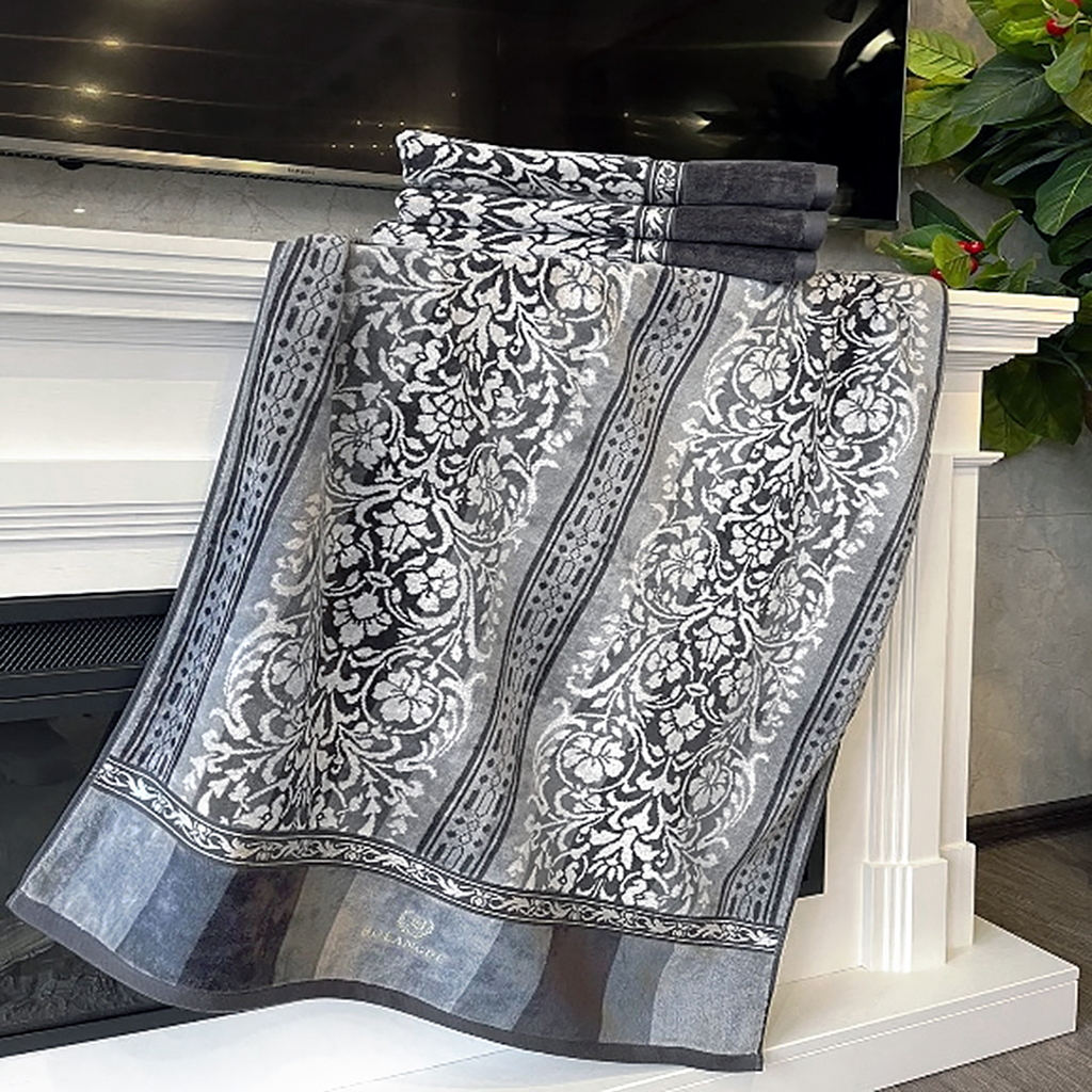 "Missoni-3025" Полотенце махровое 50х90см, плотность 375гр/м2, 100% хлопок, велюр, серый (синий), Bolangde (Китай)