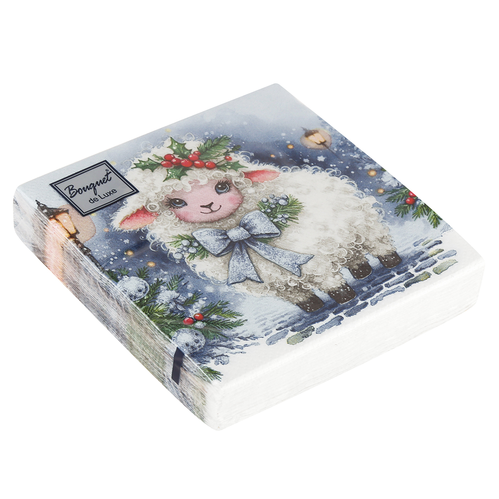 Салфетки бумажные "Bouquet de Luxe" 24х24см, 3-х слойные, 25 штук в упаковке, 100% целлюлоза, "Красавица овечка" (Россия)