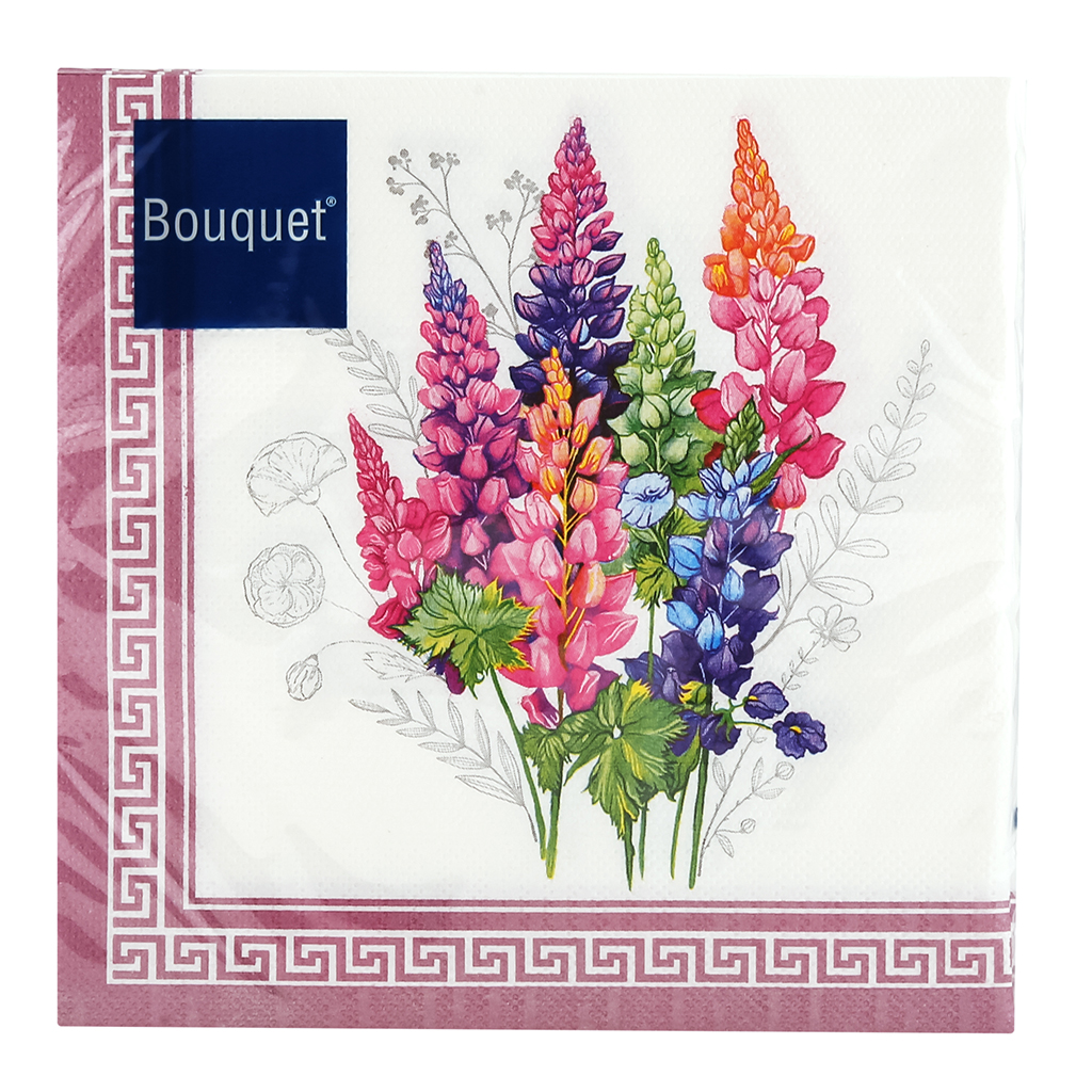 Салфетки бумажные "Bouquet" 33х33см, 3-х слойные, 20 штук в упаковке, 100% целлюлоза, "Полевые цветы" (Россия)