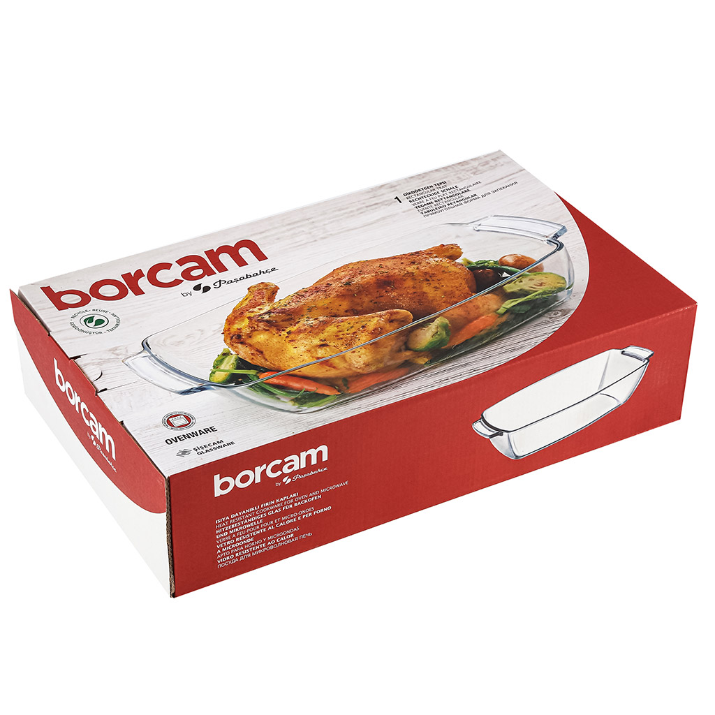 "Боркам (Borcam)" Форма стеклянная жаропрочная 4,42л, 23,3х38х9см, с ручками, цветная коробка, Pasabahce (Турция)