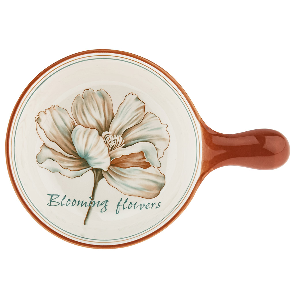 "Блуминг флауэрс (Blooming flowers)" Салатник фарфоровый 620мл, 22х15,4х5,6см, с ручкой, с деколью, отводка (Китай)
