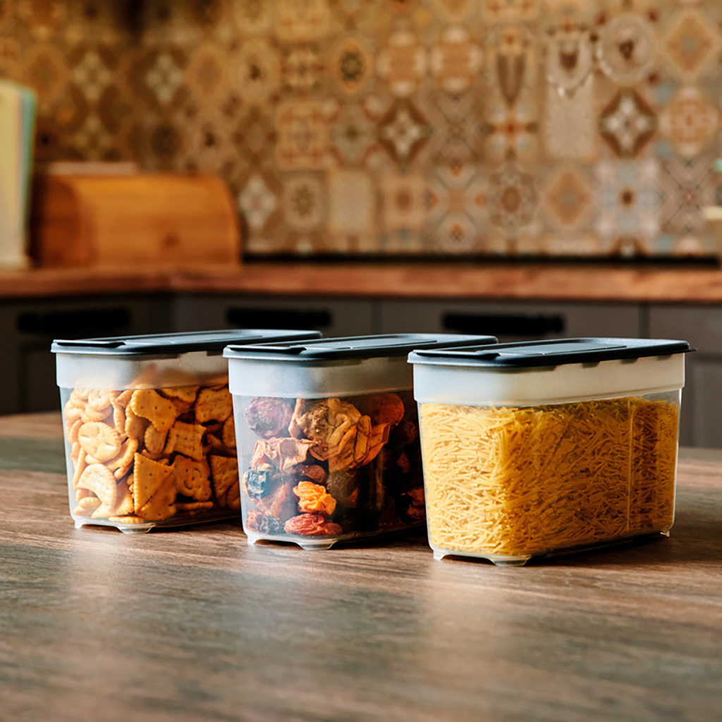 Контейнеров для сыпучих продуктов пластмассовый, набор 3 штук: 1л 3шт, полипропилен, графит (Россия)