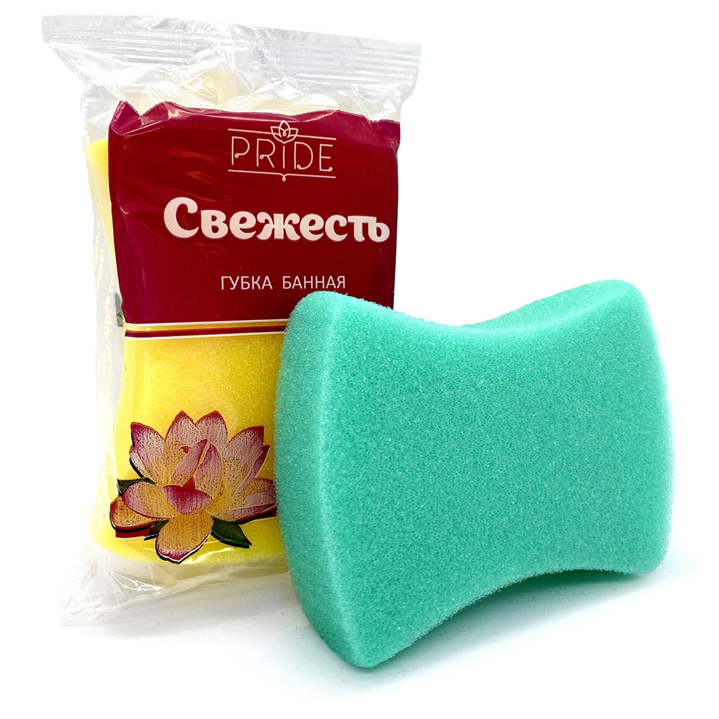 Губка банная для тела "Свежесть" 12,5х9,5х4см, восьмерка, малая, пенополиуретан, плотность 16кг/м3 (Россия)