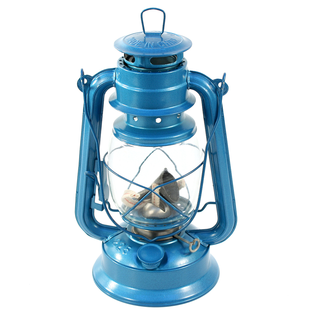 Лампа керосиновая "Летучая мышь" 17,3х14см, h27см, 450г, плафон стеклянный, металл окрашенный, цвет - бирюзовый, в комплект входят: воронка пластик д4см h4,8см, фитиль х/б 14х1,2см (Китай)