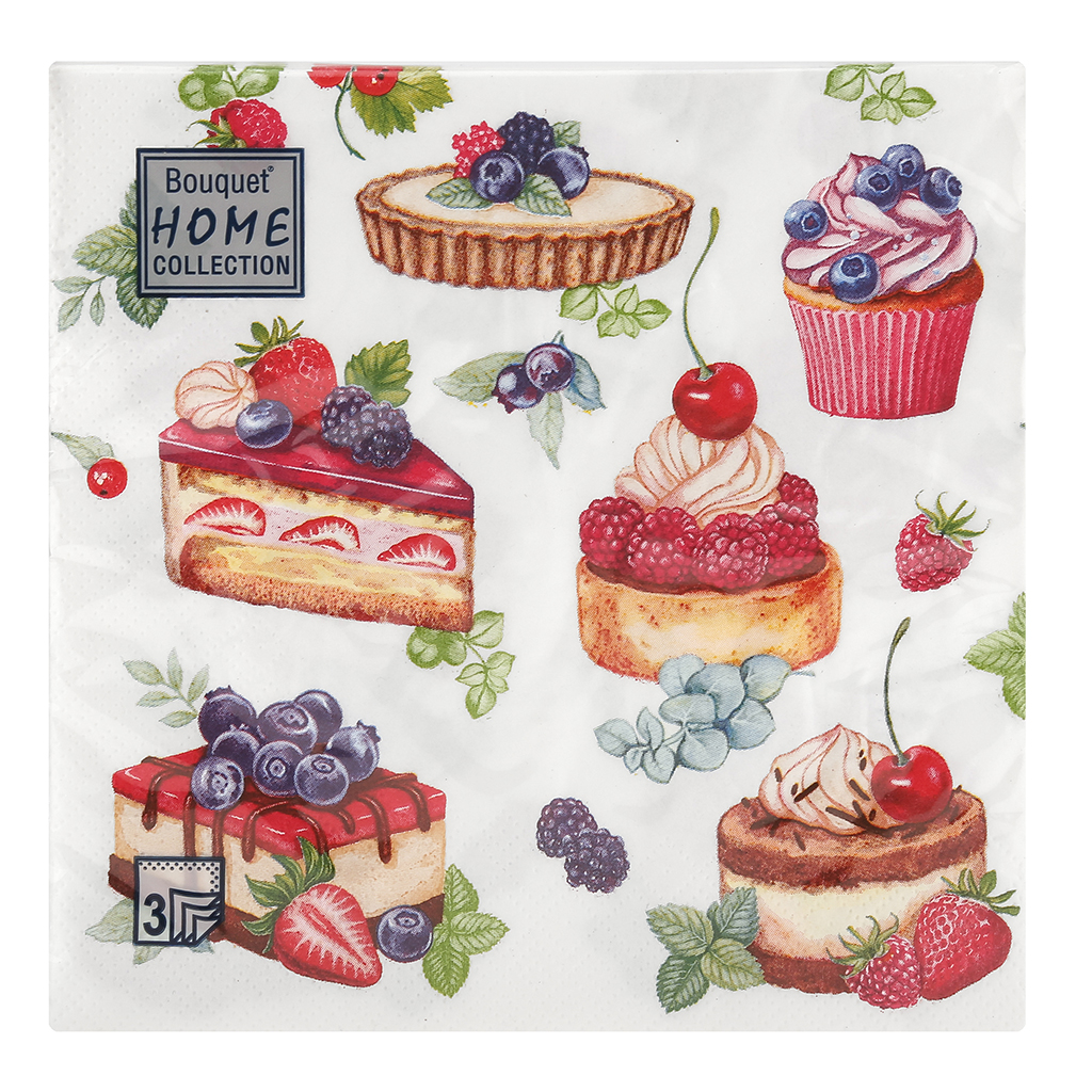 Салфетки бумажные "Bouquet Home Collection Classic" 33х33см, 3-х слойные, 20 штук в упаковке, 100% целлюлоза, "Вкусный десерт" (Россия)