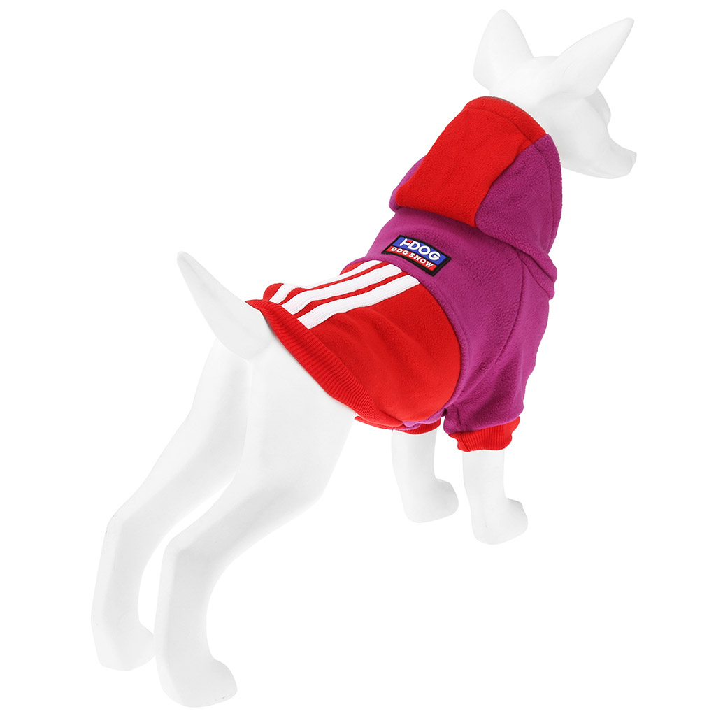"Пэт тойс (Pet toys)" Одежда для собаки "Толстовка" "DOG" с капюшоном, с принтом, на кнопках р-р L, длина спинки 30см/обхват груди 40см/обхват шеи 32см, цвет-сиренево-красный, флис (Китай)