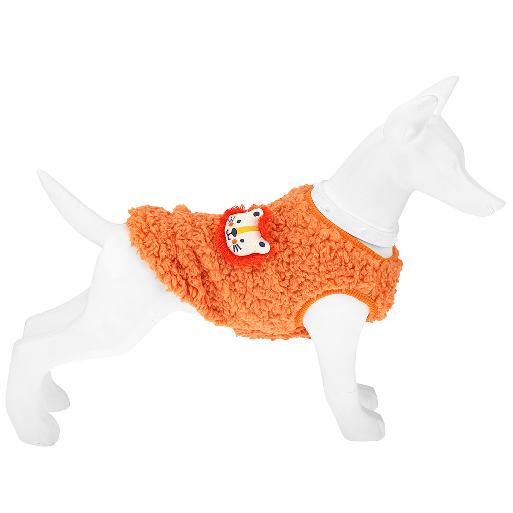 "Пэт тойс (Pet toys)" Одежда для собаки "Жилетка" с декором - лев, р-р M, длина спинки 26см/обхват груди 34см/обхват шеи 18см, цвет-оранжевый, искусственный мех (100% полиэстер) (Китай)