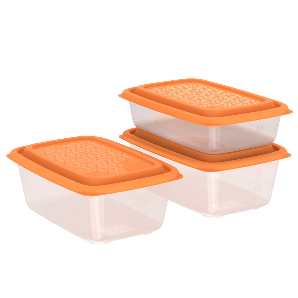 Контейнер для продуктов пластмассовый "Гурман-3", набор 4шт: 0,45л 2шт, 0,8л 2шт, полипропилен, подходит для СВЧ и заморозки (Россия)