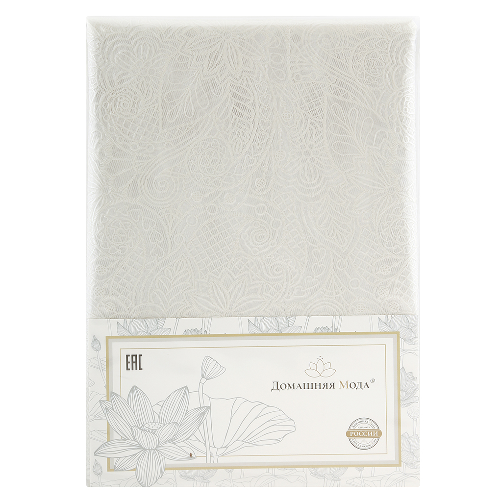 Скатерть ПВХ "Узор любви" 137х137см, длина стола до 90см, на 4 персоны, "LACE" гладкая, пленка сверху, беж с перламутром, упак. "классическая" п/э 28х41см т.м. "Домашняя Мода" (Китай)