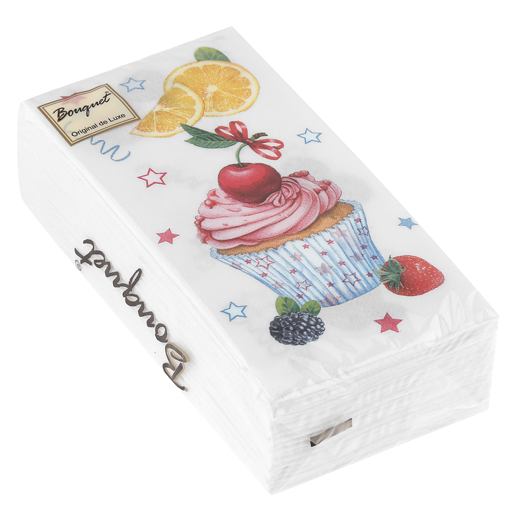 Салфетки бумажные "Bouquet Original de Luxe" 33х33см, 2-х слойные, 20 штук в упаковке, 100% целлюлоза, "Сладкие пирожные" (Россия)