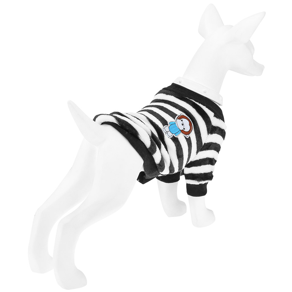 "Пэт тойс (Pet toys)" Одежда для собаки "Толстовка на меху" "Полосатик" с принтом, р-р 2XL, длина спинки 42см/обхват груди 48см/обхват шеи 32см, цвет-черно-белый, искусственный мех (100% полиэстер) (Китай)