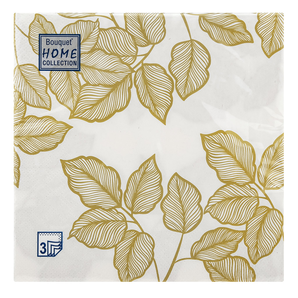Салфетки бумажные "Bouquet Home Collection Classic" 33х33см, 3-х слойные, 20 штук в упаковке, 100% целлюлоза, "Золотая осень" (Россия)