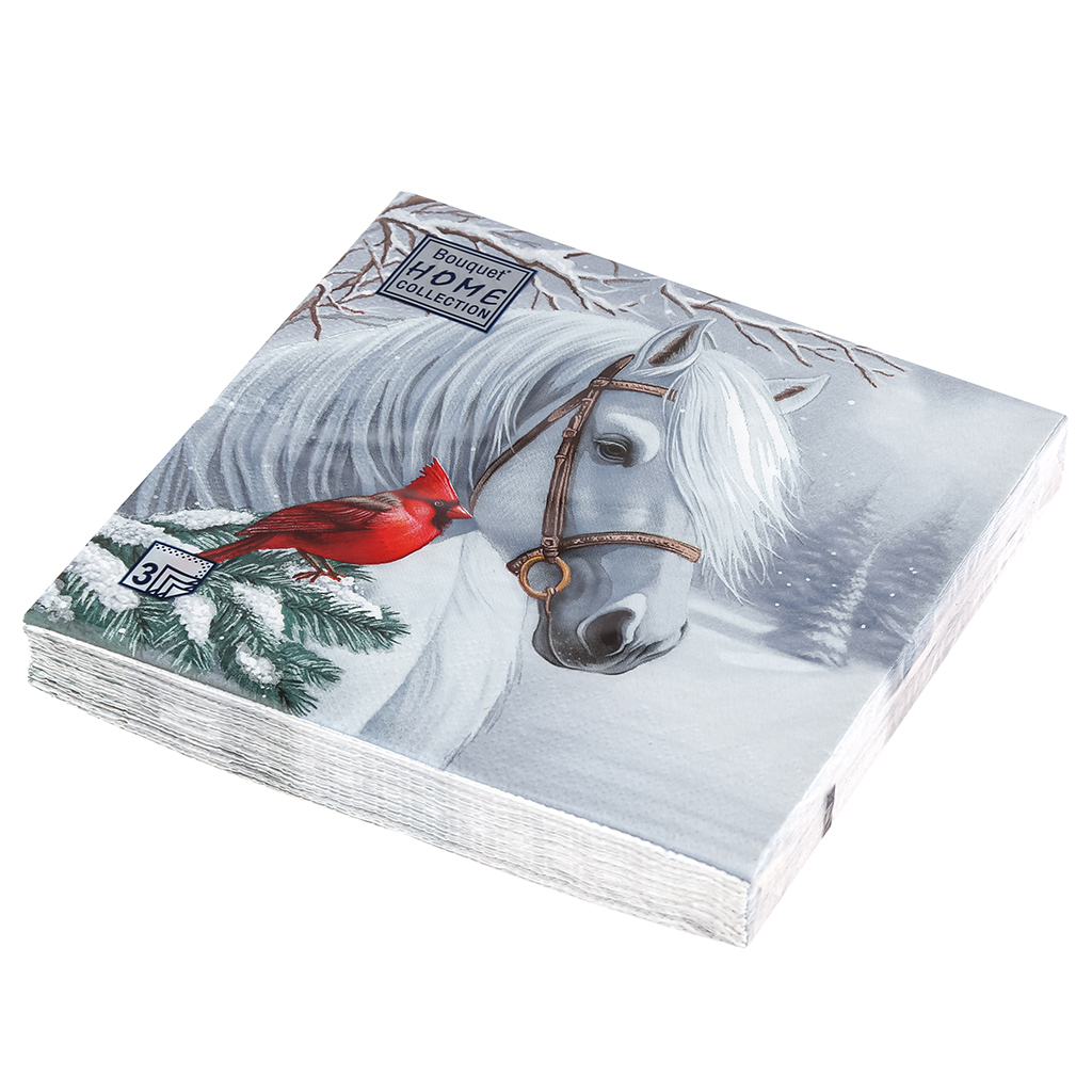 Салфетки бумажные "Bouquet Home Collection Classic" 33х33см, 3-х слойные, 20 штук в упаковке, 100% целлюлоза, "Волшебная лошадь" (Россия)