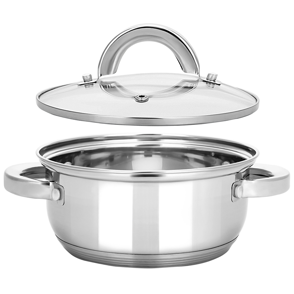 Кастрюля из нержавеющей стали "Rondy" 1,0л, д15,5см, h12,5см, s0,5мм, дно s3мм, стеклянная крышка, пятислойное дно, подарочная коробка, "Appetite" (Китай)