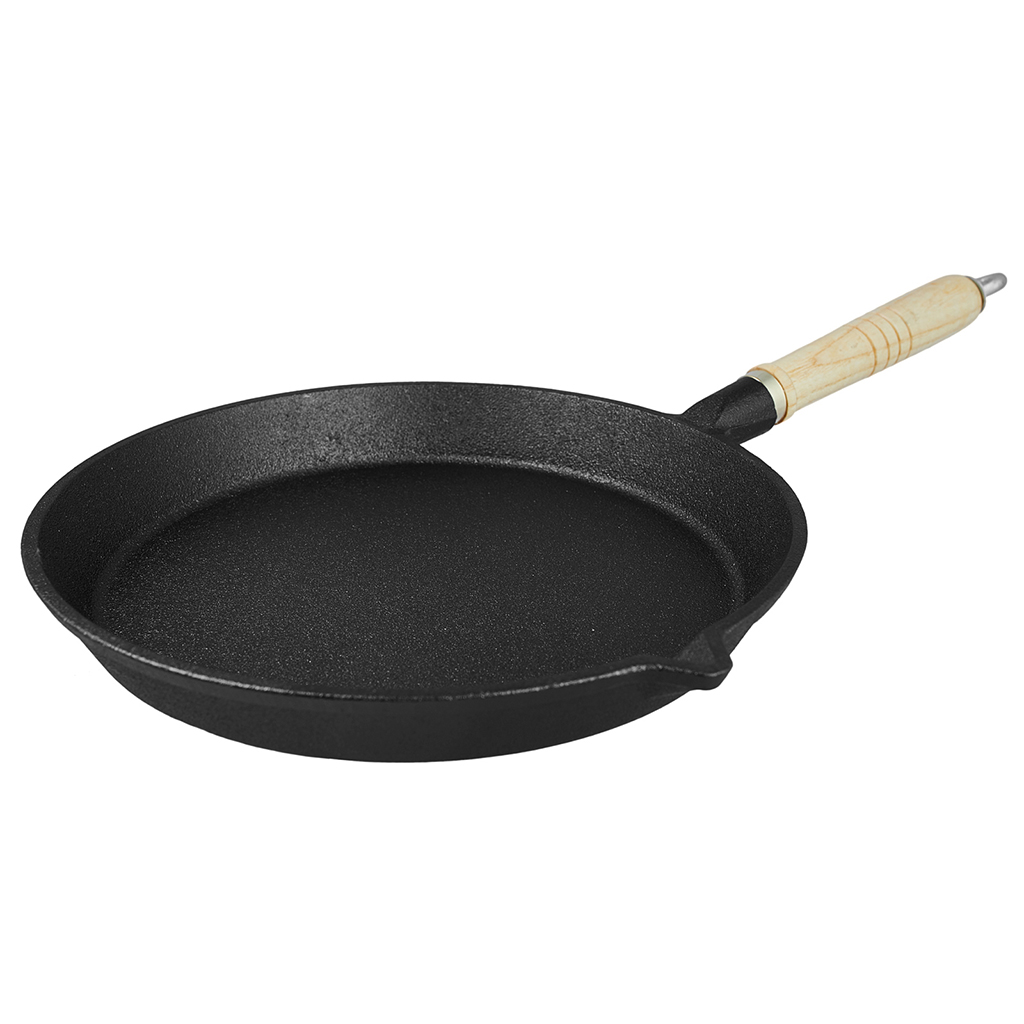 Сковорода чугунная д24см, h6см, длина 45см, деревянная ручка, "My Real Iron Cook" (Китай)