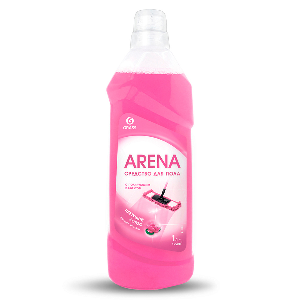 Средство для мытья и ухода за полом "Arena" 1л, с полирующим эффектом, цветущий лотос, "Grass" (Россия)