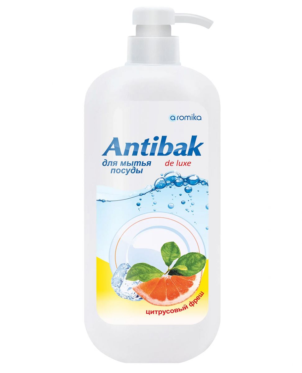 Средство для мытья посуды "Antibak de Luxe" 1,1л, 10х7х24см, цитрусовый фреш (Казахстан)