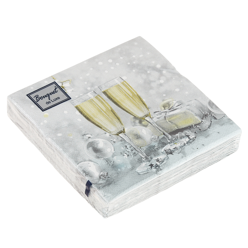Салфетки бумажные "Bouquet de Luxe" 24х24см, 3-х слойные, 25 штук в упаковке, 100% целлюлоза, "Брызги шампанского" (Россия)