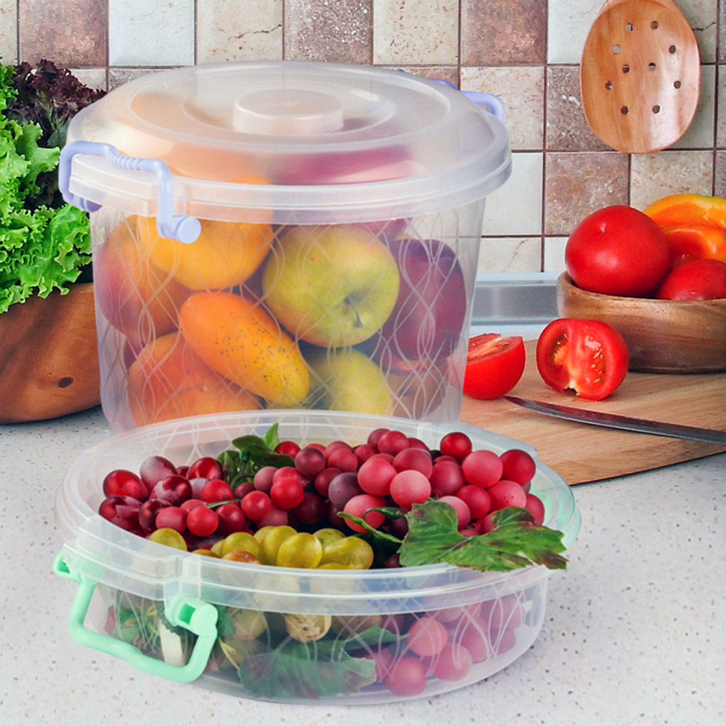Контейнер для продуктов пластмассовый 3л, д28см, h11см, ручки-клипса (Россия)