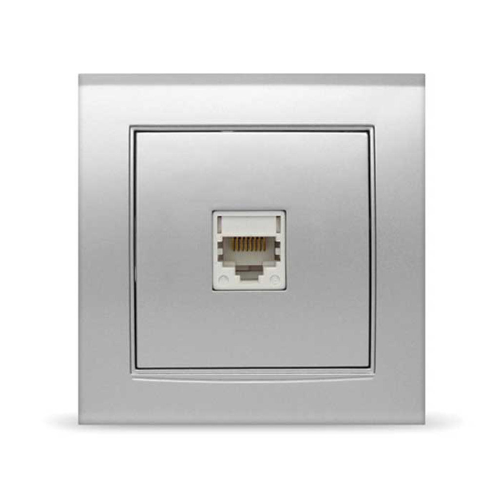 Розетка компьютерная одноместная "Бриллиант", скрытая установка, 1А, RJ45, еврослот, серебро (Китай)
