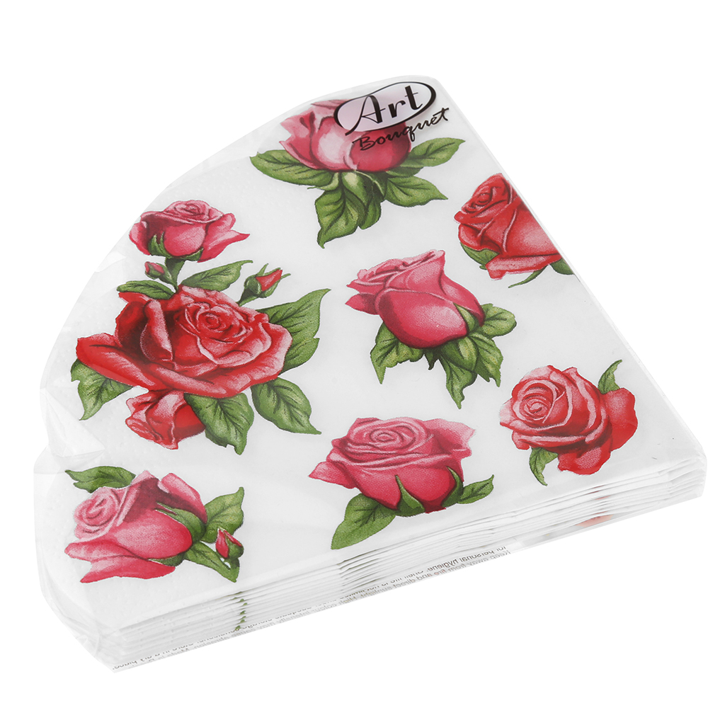 Салфетки бумажные "Art Bouquet Rondo" д32см, 3-х слойные, 12 штук в упаковке, 100% целлюлоза, "Красные розы" (Россия)