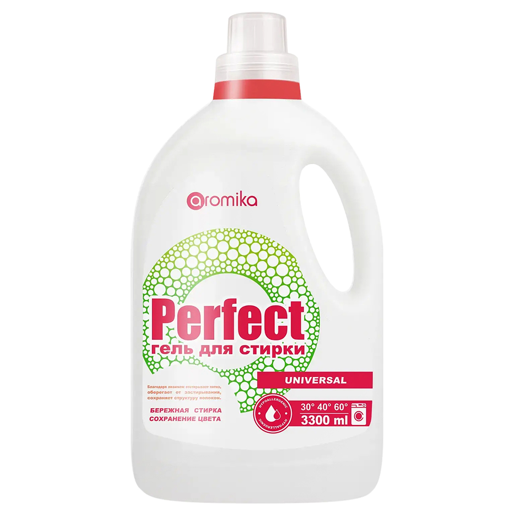 Гель для стирки белья "Perfect" 3,3л, 18х12х34см, универсальный, бережная стирка, удаляет трудновыводимые пятна, придает свежесть и нейтрализует неприятные запахи, UNIVERSAL (Казахстан)