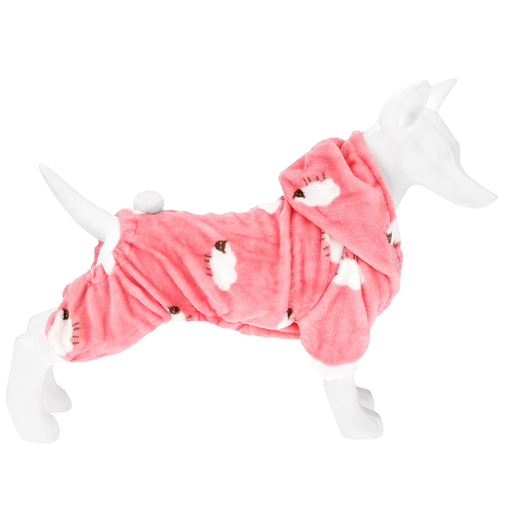 "Пэт тойс (Pet toys)" Одежда для собаки "Комбинезон" "Овечка" с капюшоном, с хвостиком, на кнопках, р-р 2XL, длина спинки 38см/обхват груди 42см/обхват шеи 38см, цвет-розовый, плюш (100% полиэстер) (Китай)