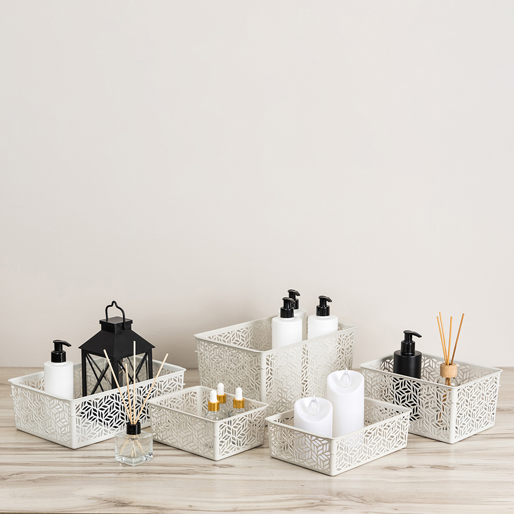 Корзина пластмассовая для хранения "Linden" 1,4л, 19х14х7,5см, универсальная, полипропилен, светло-серый (Россия)